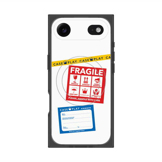 プレミアムスクエアケース with MagSafe［ FRAGILE Stickers - White ］