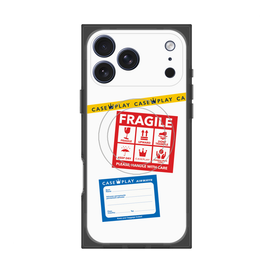 プレミアムスクエアケース with MagSafe［ FRAGILE Stickers - White ］