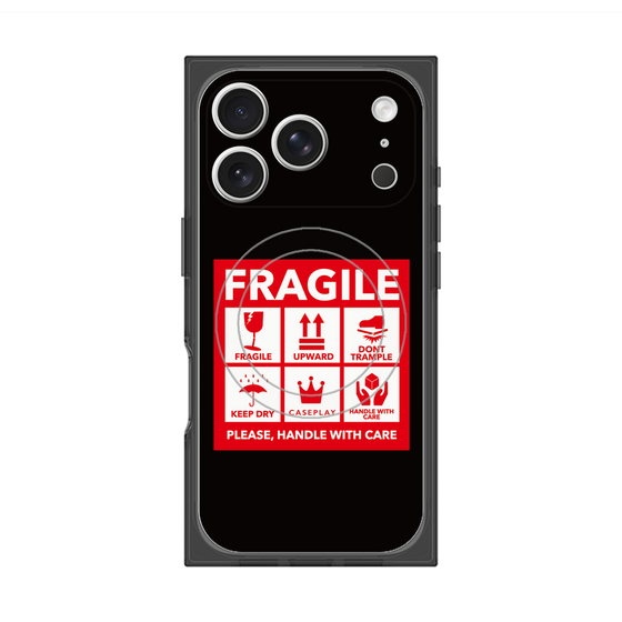 プレミアムスクエアケース with MagSafe［ FRAGILE Sticker - Black ］