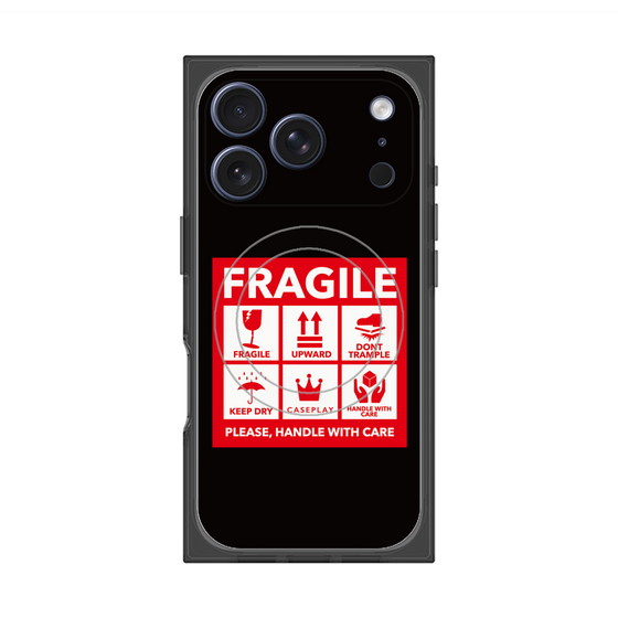 プレミアムスクエアケース with MagSafe［ FRAGILE Sticker - Black ］
