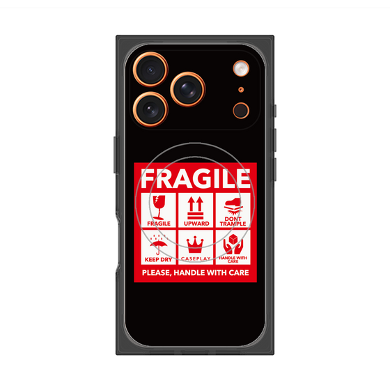 プレミアムスクエアケース with MagSafe［ FRAGILE Sticker - Black ］