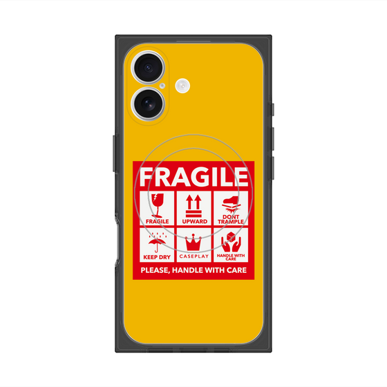 プレミアムスクエアケース with MagSafe［ FRAGILE Sticker - Yellow ］