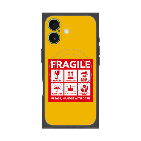 プレミアムスクエアケース with MagSafe［ FRAGILE Sticker - Yellow ］