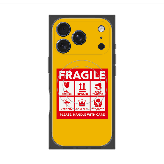 プレミアムスクエアケース with MagSafe［ FRAGILE Sticker - Yellow ］