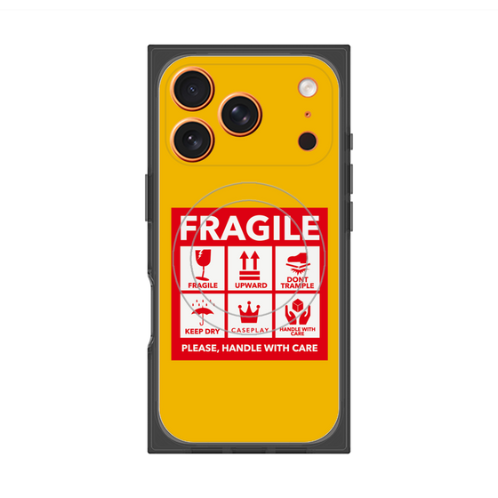 プレミアムスクエアケース with MagSafe［ FRAGILE Sticker - Yellow ］
