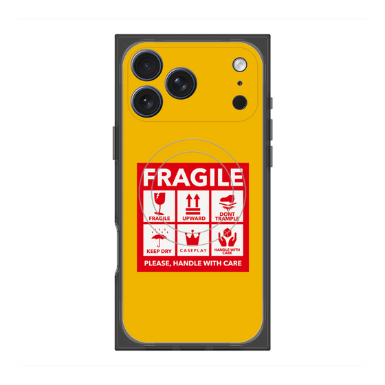 プレミアムスクエアケース with MagSafe［ FRAGILE Sticker - Yellow ］