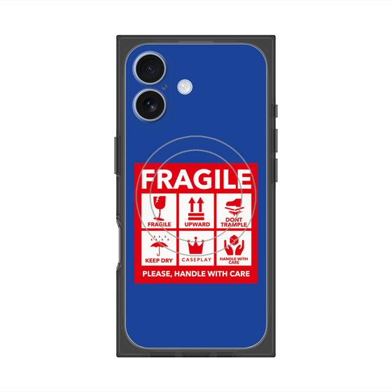 プレミアムスクエアケース with MagSafe［ FRAGILE Sticker - Blue ］