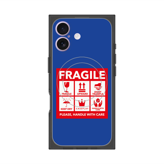 プレミアムスクエアケース with MagSafe［ FRAGILE Sticker - Blue ］