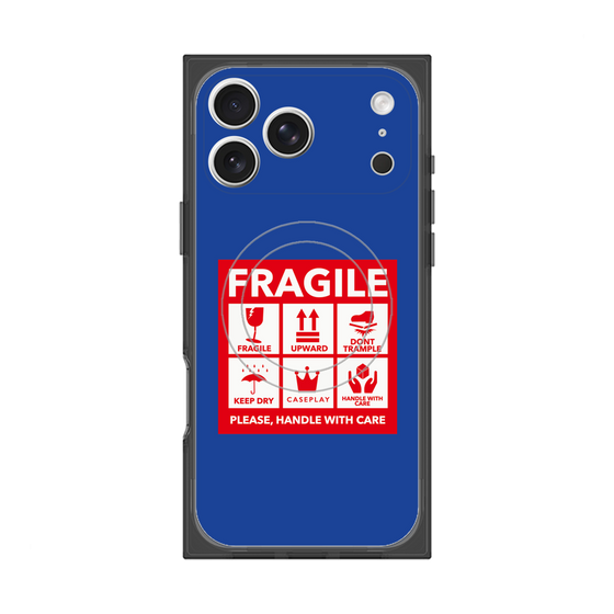 プレミアムスクエアケース with MagSafe［ FRAGILE Sticker - Blue ］