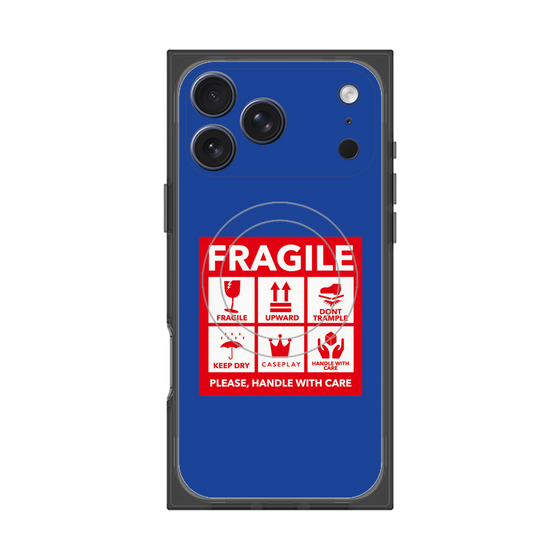 プレミアムスクエアケース with MagSafe［ FRAGILE Sticker - Blue ］