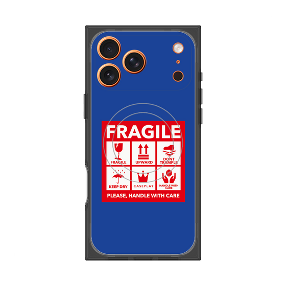 プレミアムスクエアケース with MagSafe［ FRAGILE Sticker - Blue ］