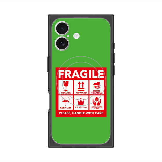 プレミアムスクエアケース with MagSafe［ FRAGILE Sticker - Green ］