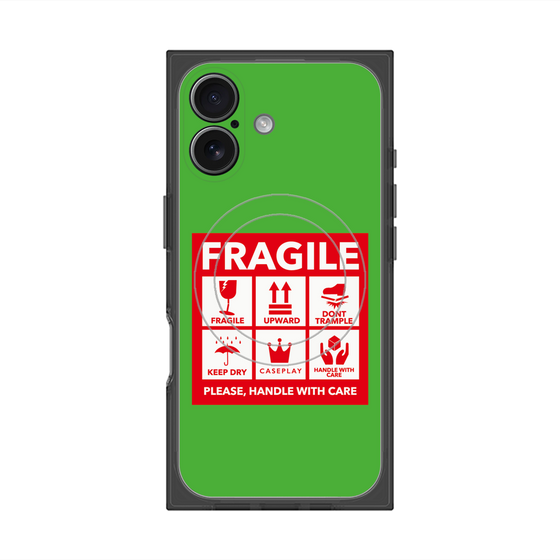 プレミアムスクエアケース with MagSafe［ FRAGILE Sticker - Green ］