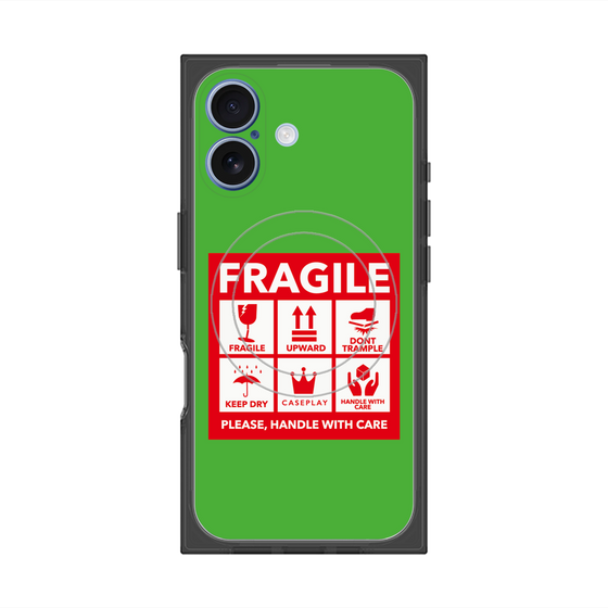 プレミアムスクエアケース with MagSafe［ FRAGILE Sticker - Green ］
