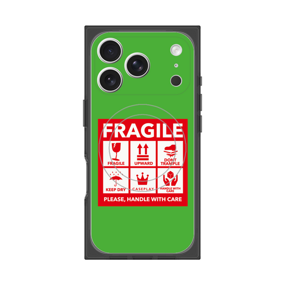 プレミアムスクエアケース with MagSafe［ FRAGILE Sticker - Green ］