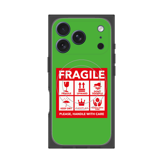 プレミアムスクエアケース with MagSafe［ FRAGILE Sticker - Green ］