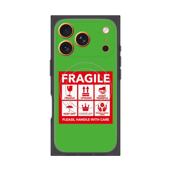 プレミアムスクエアケース with MagSafe［ FRAGILE Sticker - Green ］