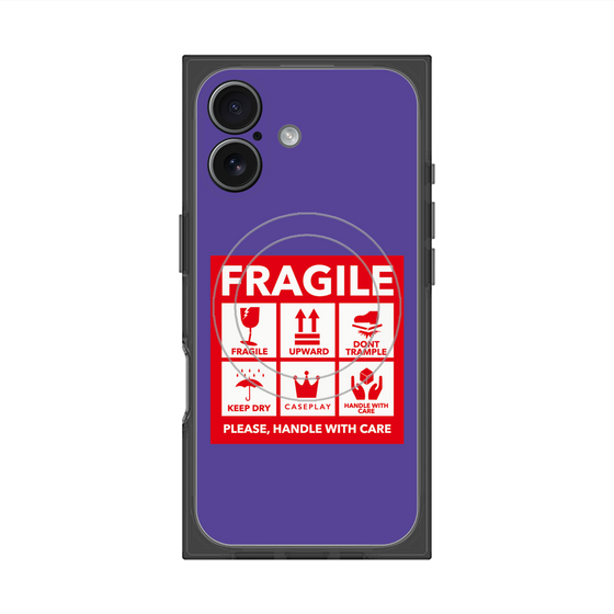 プレミアムスクエアケース with MagSafe［ FRAGILE Sticker - Purple ］