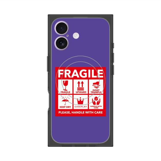 プレミアムスクエアケース with MagSafe［ FRAGILE Sticker - Purple ］