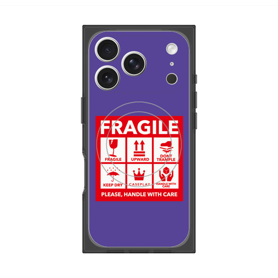 プレミアムスクエアケース with MagSafe［ FRAGILE Sticker - Purple ］