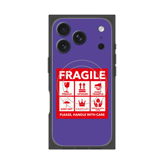 プレミアムスクエアケース with MagSafe［ FRAGILE Sticker - Purple ］