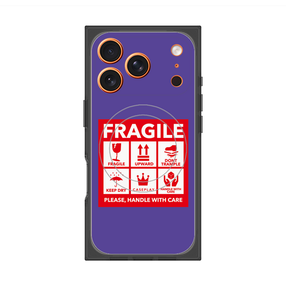プレミアムスクエアケース with MagSafe［ FRAGILE Sticker - Purple ］