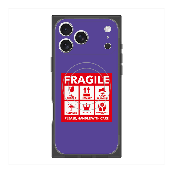 プレミアムスクエアケース with MagSafe［ FRAGILE Sticker - Purple ］