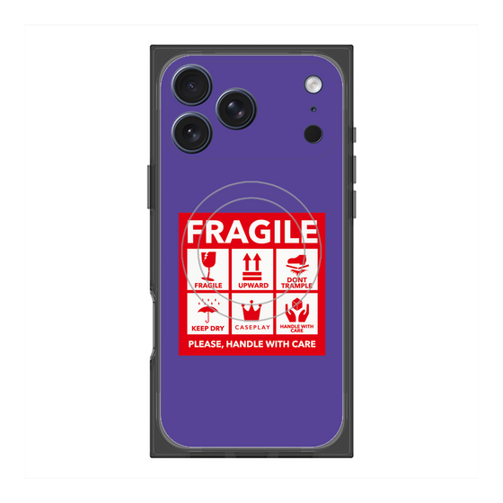 プレミアムスクエアケース with MagSafe［ FRAGILE Sticker - Purple ］