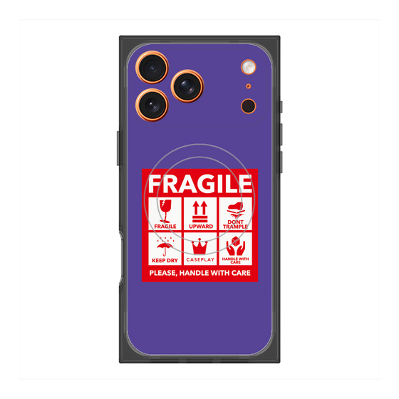 プレミアムスクエアケース with MagSafe［ FRAGILE Sticker - Purple ］