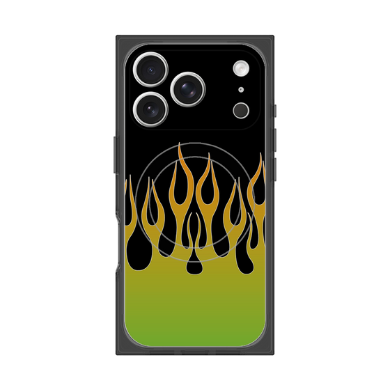 プレミアムスクエアケース with MagSafe［ 炎 - Green ］