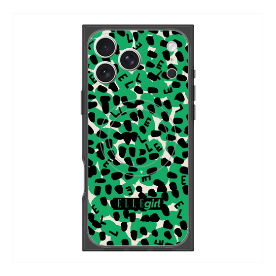 プレミアムスクエアケース with MagSafe［ ELLEgirl - レオパード - Green ］