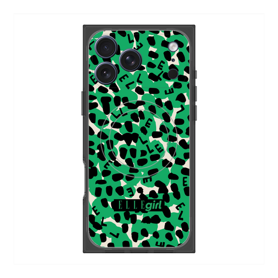 プレミアムスクエアケース with MagSafe［ ELLEgirl - レオパード - Green ］