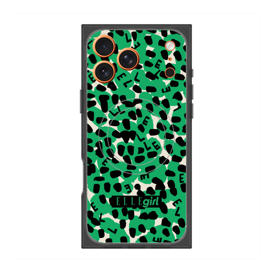 プレミアムスクエアケース with MagSafe［ ELLEgirl - レオパード - Green ］