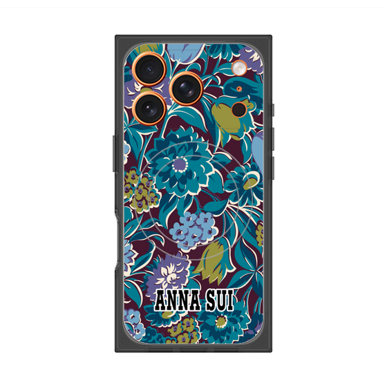 プレミアムスクエアケース with MagSafe［ ANNA SUI - ガーデンフワラー - シアン ］