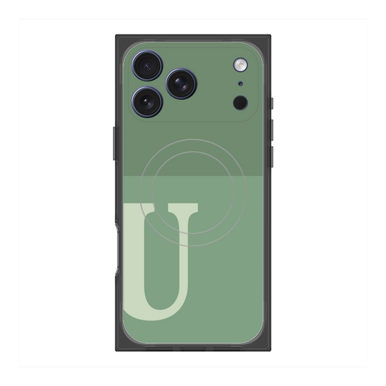 プレミアムスクエアケース with MagSafe［ オリジナル - initial two tone - U green ］