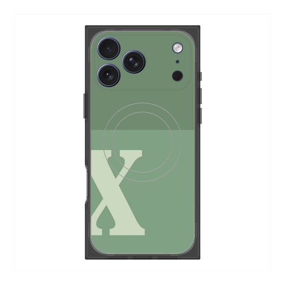 プレミアムスクエアケース with MagSafe［ オリジナル - initial two tone - X green ］