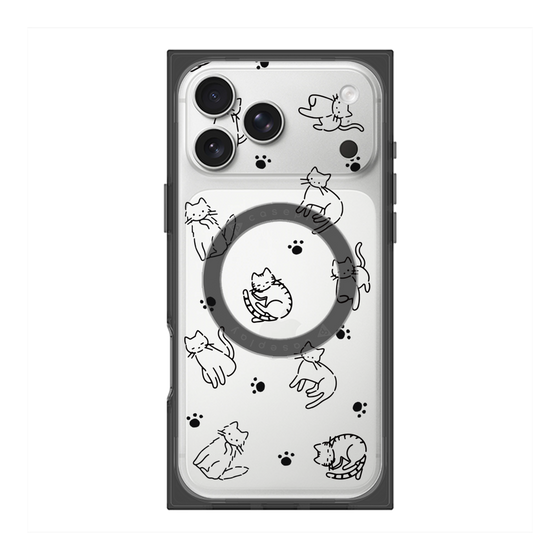 プレミアムスクエアケース with MagSafe［ オリジナル - CASEPLAYネコ総柄 - black ］