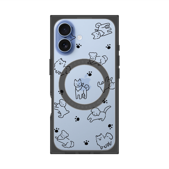 プレミアムスクエアケース with MagSafe［ オリジナル - CASEPLAYイヌ総柄 - black ］
