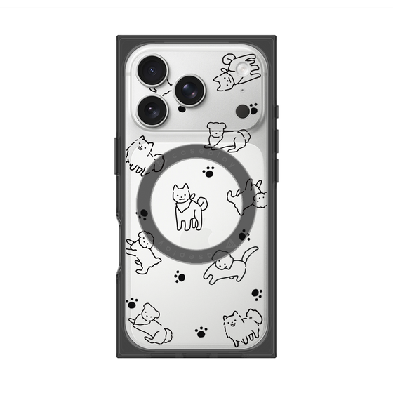 プレミアムスクエアケース with MagSafe［ オリジナル - CASEPLAYイヌ総柄 - black ］