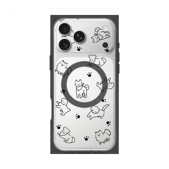 プレミアムスクエアケース with MagSafe［ オリジナル - CASEPLAYイヌ総柄 - black ］