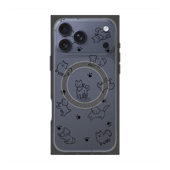 プレミアムスクエアケース with MagSafe［ オリジナル - CASEPLAYイヌ総柄 - black ］