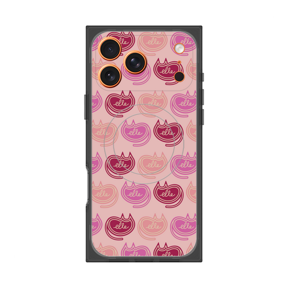 プレミアムスクエアケース with MagSafe［ ELLE - Cat Pattern - ピンク ］