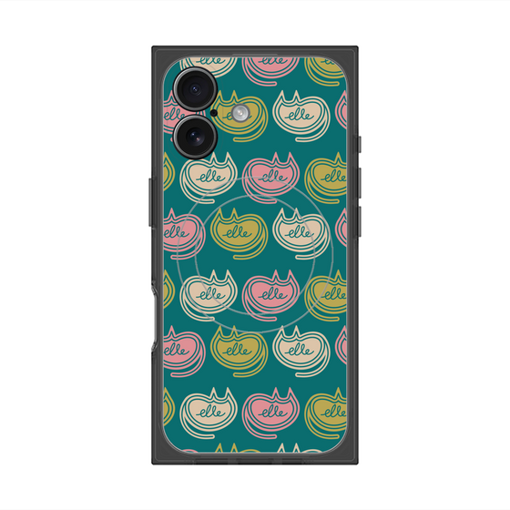 プレミアムスクエアケース with MagSafe［ ELLE - Cat Pattern - グリーン ］