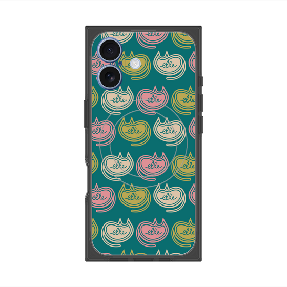 プレミアムスクエアケース with MagSafe［ ELLE - Cat Pattern - グリーン ］