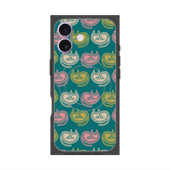 プレミアムスクエアケース with MagSafe［ ELLE - Cat Pattern - グリーン ］