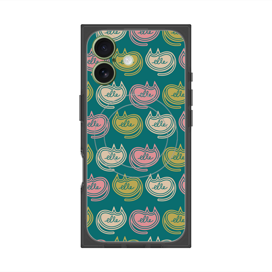 プレミアムスクエアケース with MagSafe［ ELLE - Cat Pattern - グリーン ］