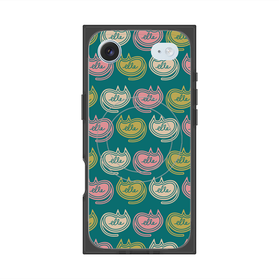 プレミアムスクエアケース with MagSafe［ ELLE - Cat Pattern - グリーン ］