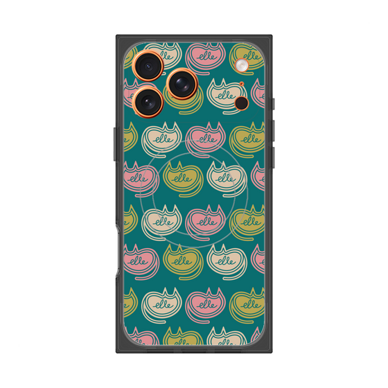 プレミアムスクエアケース with MagSafe［ ELLE - Cat Pattern - グリーン ］