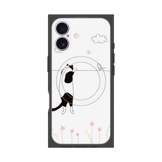 プレミアムスクエアケース with MagSafe［ 夢中に覗く三毛ねこ ］