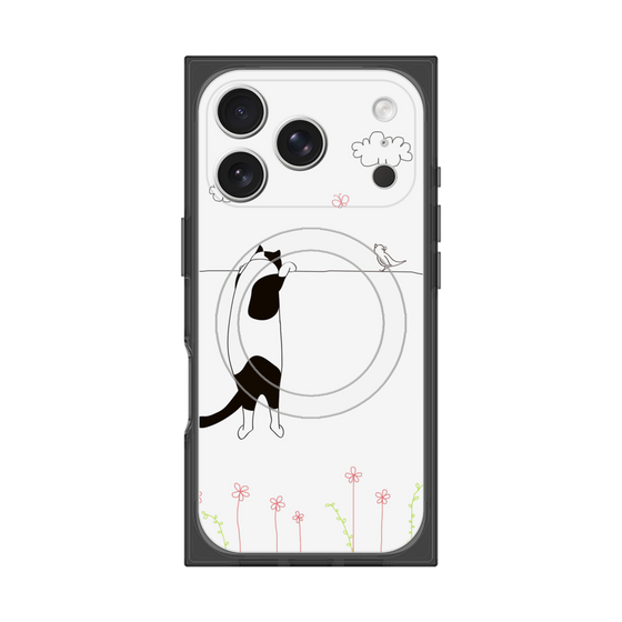 プレミアムスクエアケース with MagSafe［ 夢中に覗く三毛ねこ ］